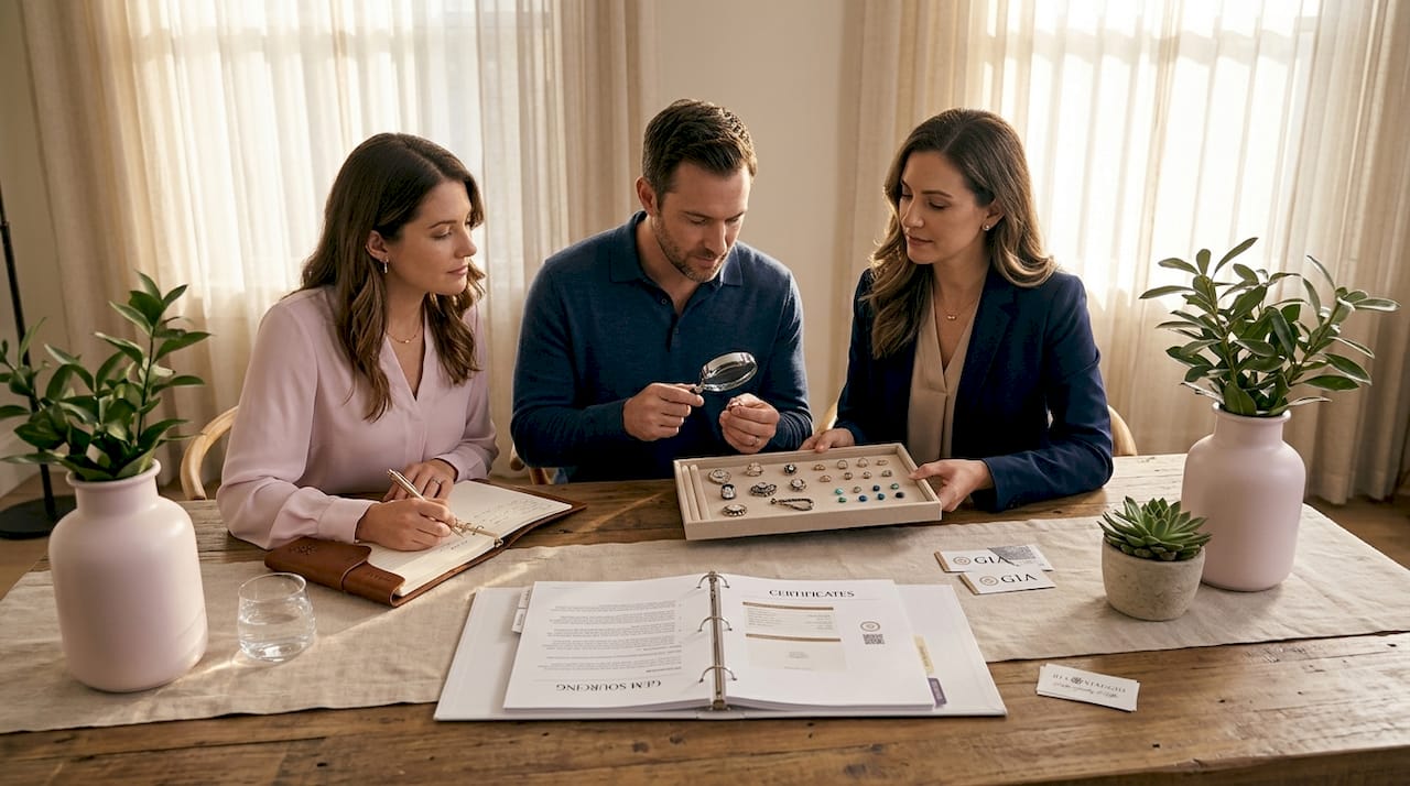 Couple reviewing ethical jewelry options