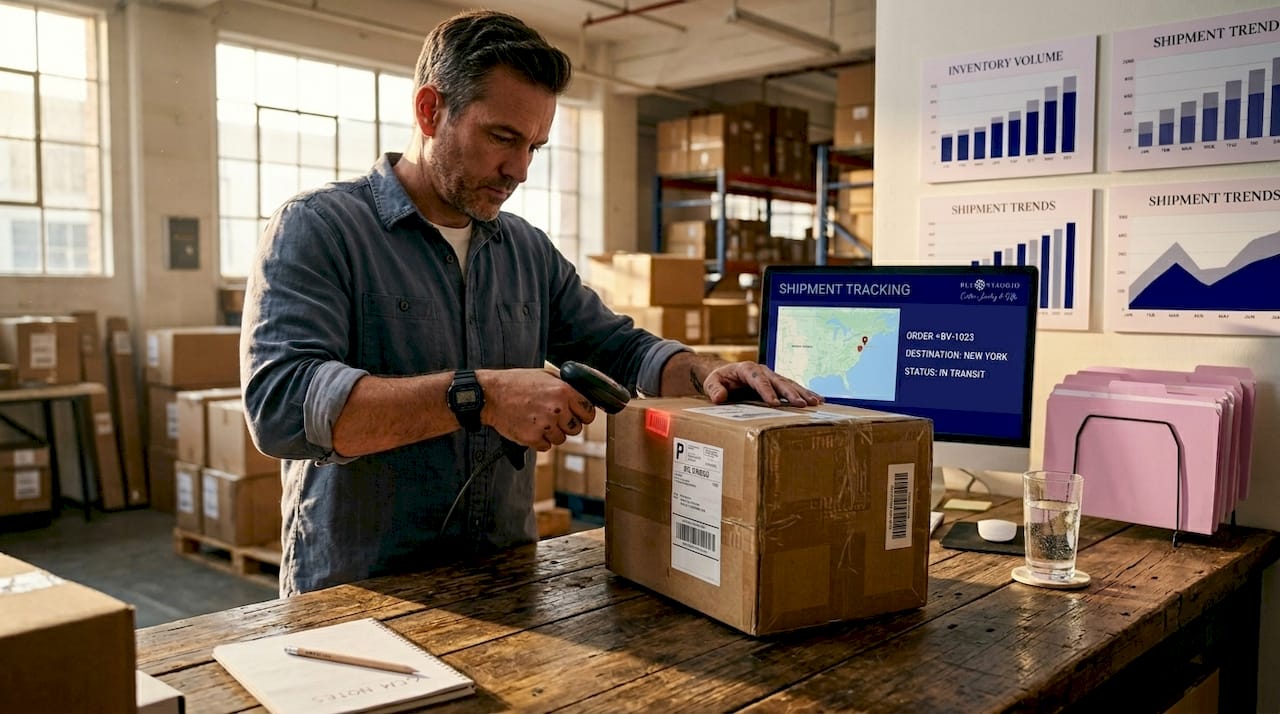 Gem trader scanning shipment to show traceability