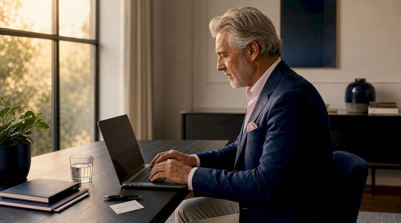 Hands typing financing options on laptop