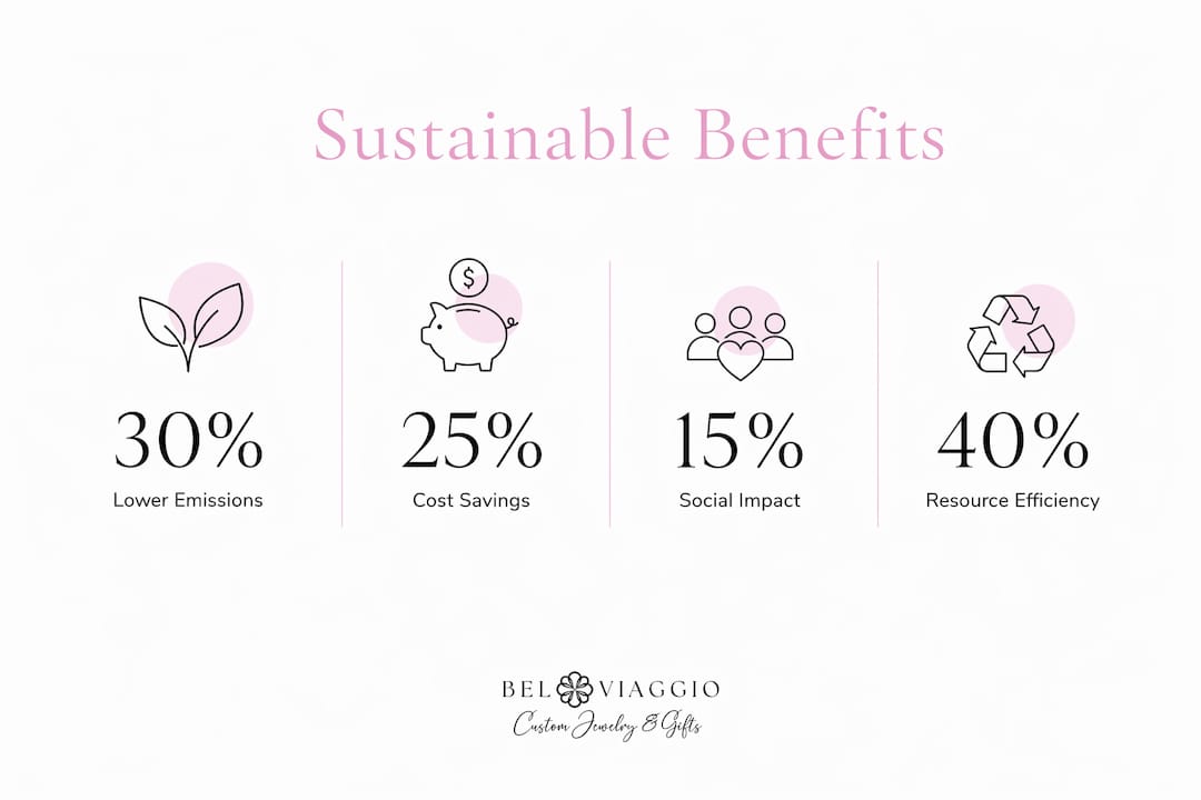 Infographic showing key sustainable material benefits with statistics