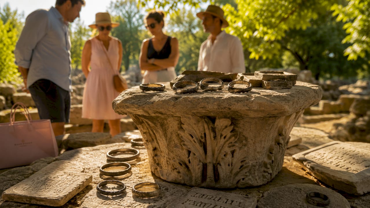 Museum display of ancient Roman wedding rings