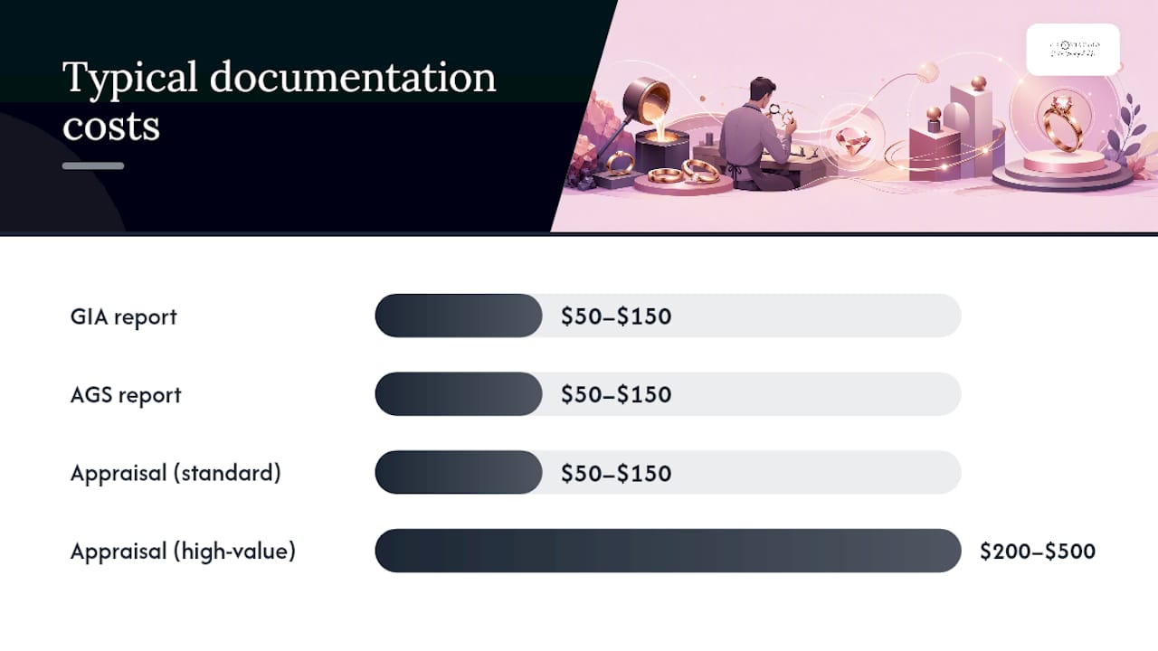 Comparison chart of jewelry certificates and appraisals with costs