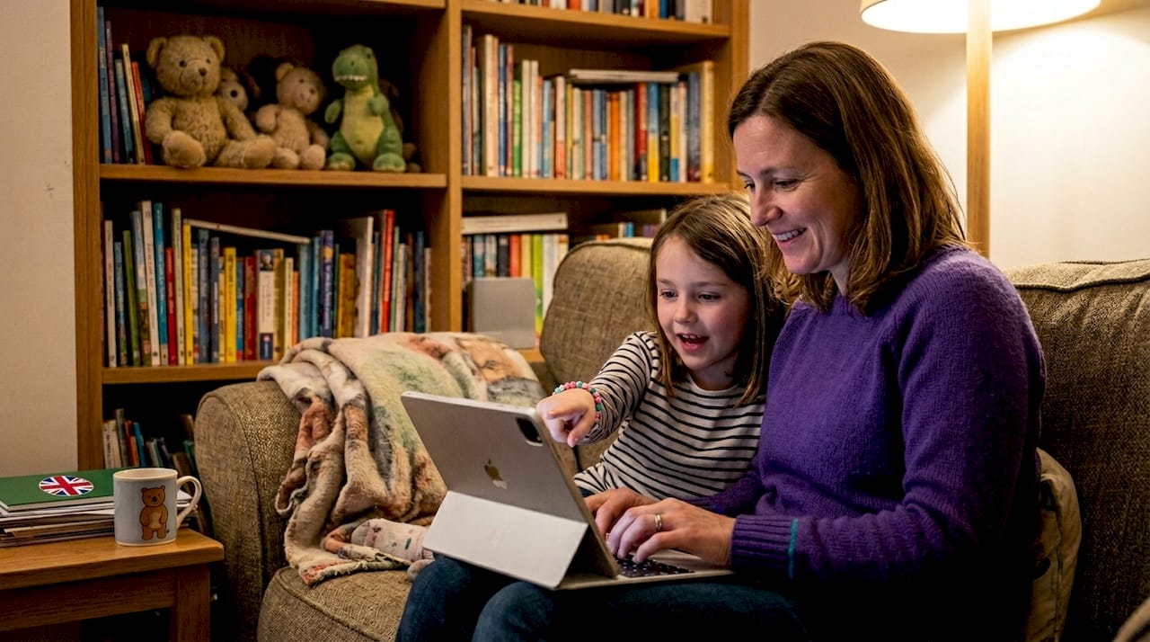 Parent and child co-creating story ending