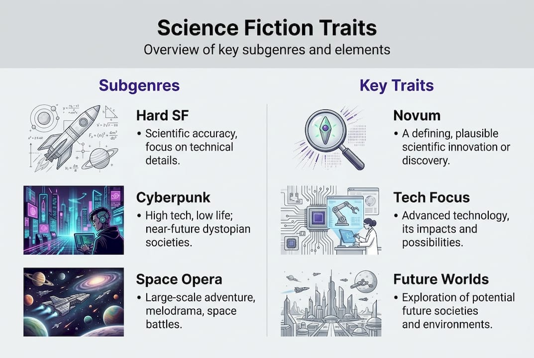 Infographic of science fiction subgenres and traits