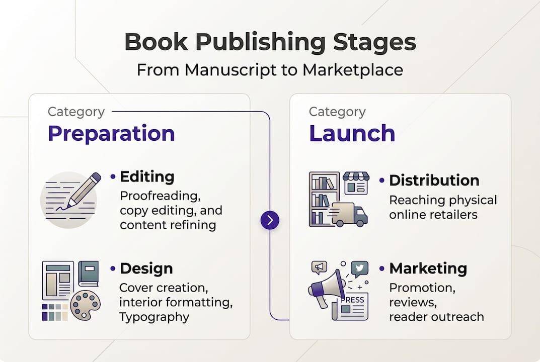Infographic outlining key book publishing stages