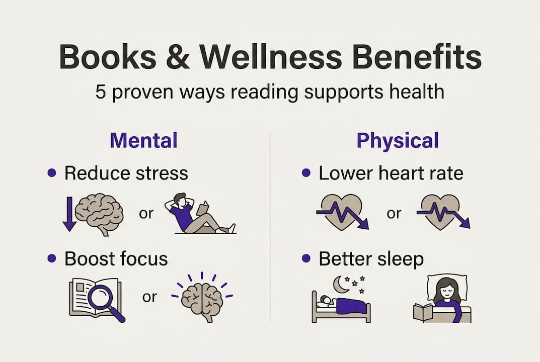 Infographic summary of books and wellness benefits