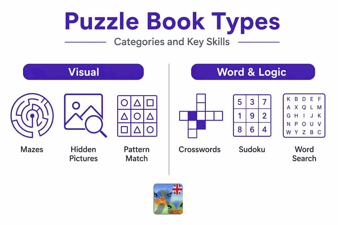 Infographic showing puzzle book types and skills