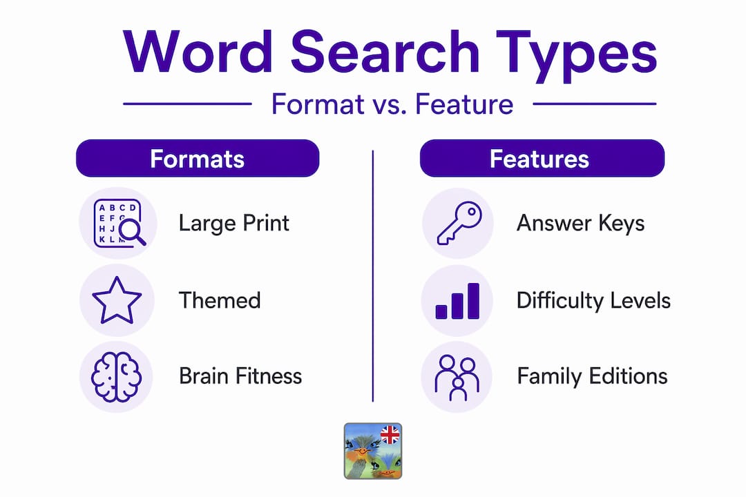 Infographic comparing word search book types features