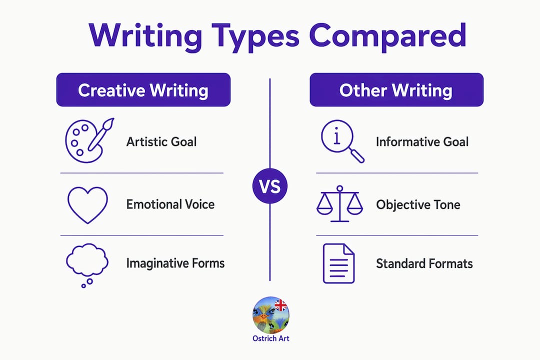 Infographic comparing creative writing and other writing types
