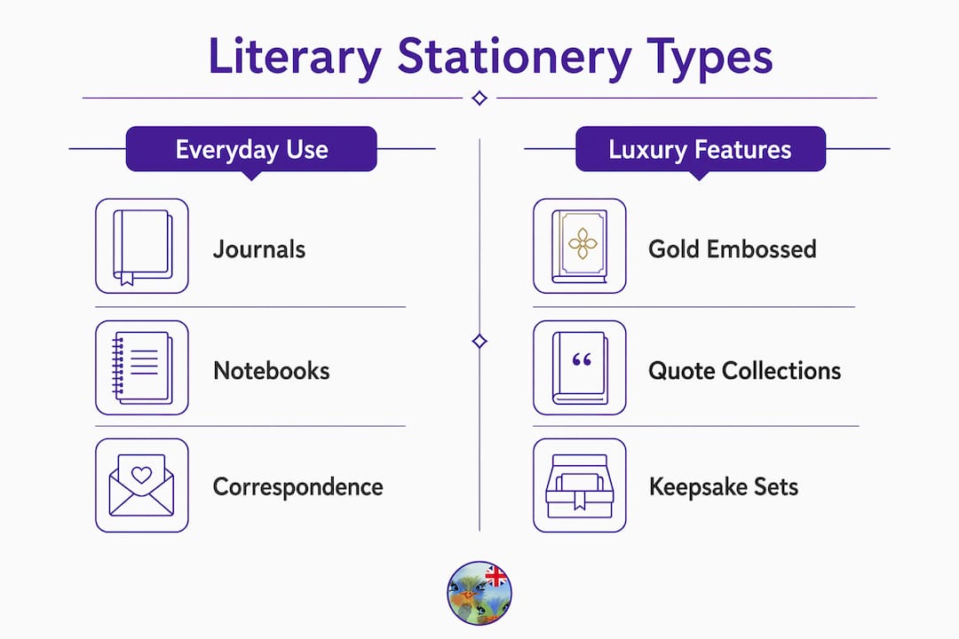 Infographic comparing everyday and luxury literary stationery types