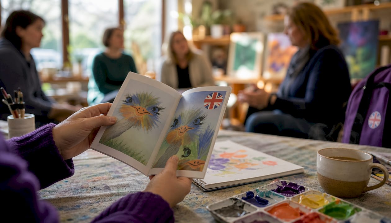 Hands holding therapeutic arts booklet