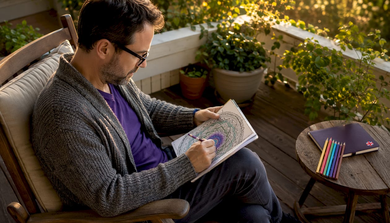 Man building coloring habit in living room
