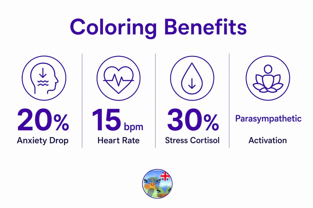 Infographic showing adult coloring stress relief statistics and effects