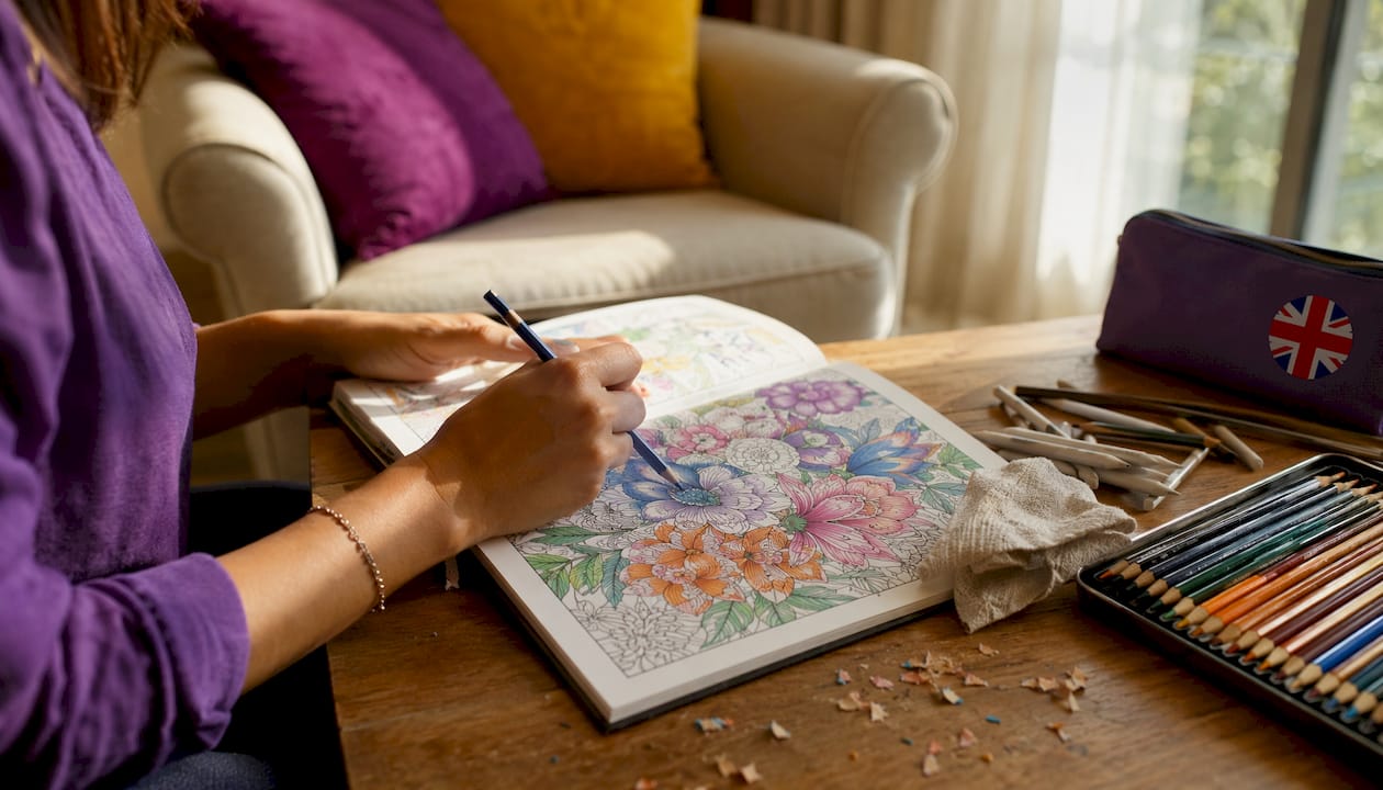 Hands coloring mandala with colored pencils