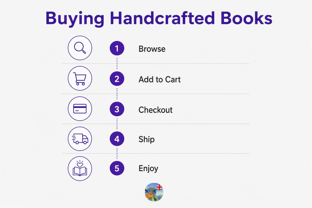 Infographic showing handcrafted book buying steps