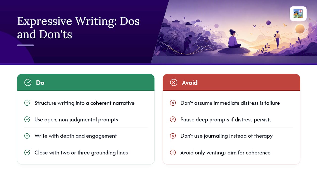 Why expressive writing actually helps (and when to be careful) — overview diagram