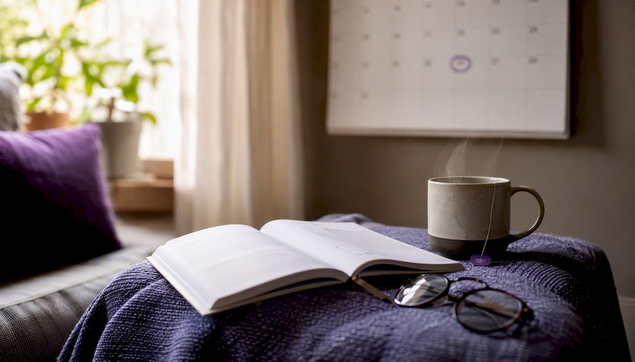 Memory journal with calendar and tea for habit