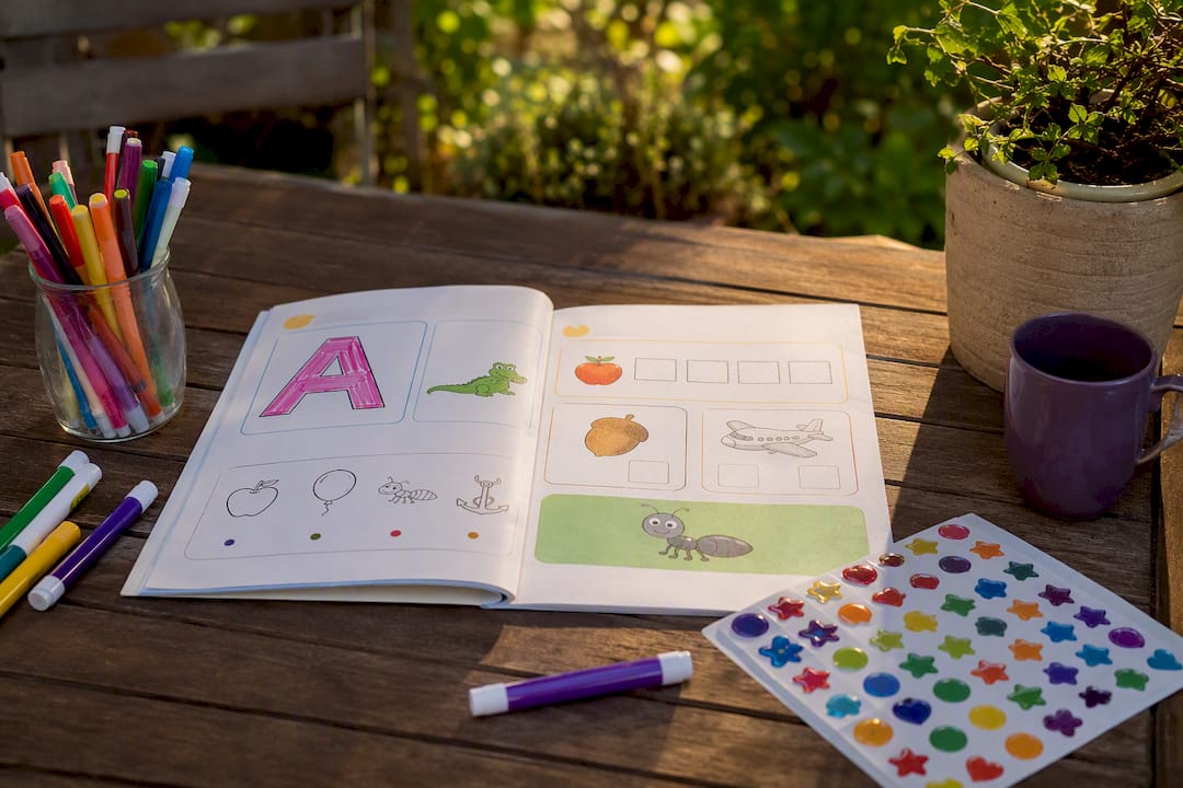 Phonics activity book with stickers and coloring