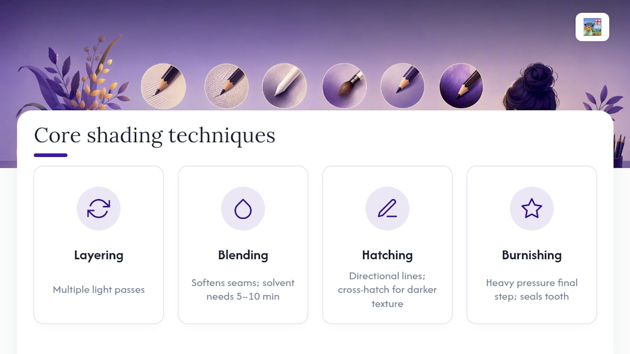 Four colored pencil shading techniques