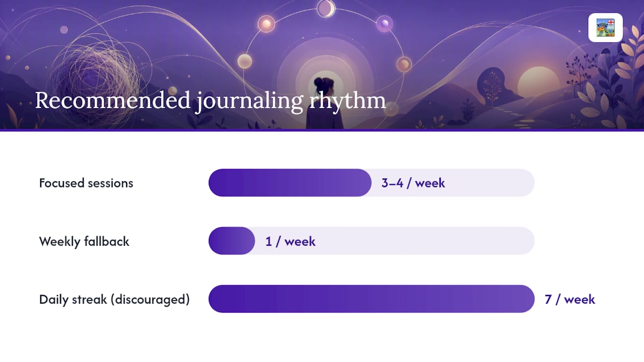 Recommended journaling session and review cadence