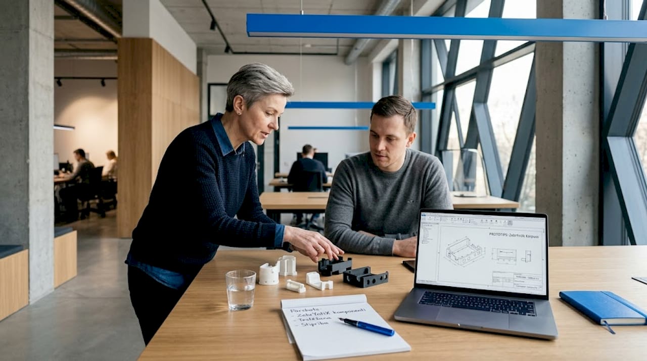 Projekta vadītājs rūpīgi izvērtē 3D drukas paraugus