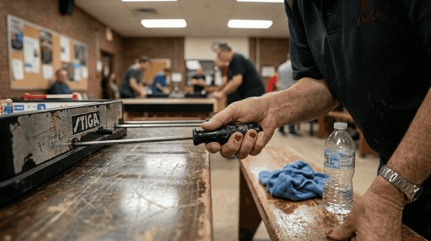 Close-up finger grip on table hockey rod