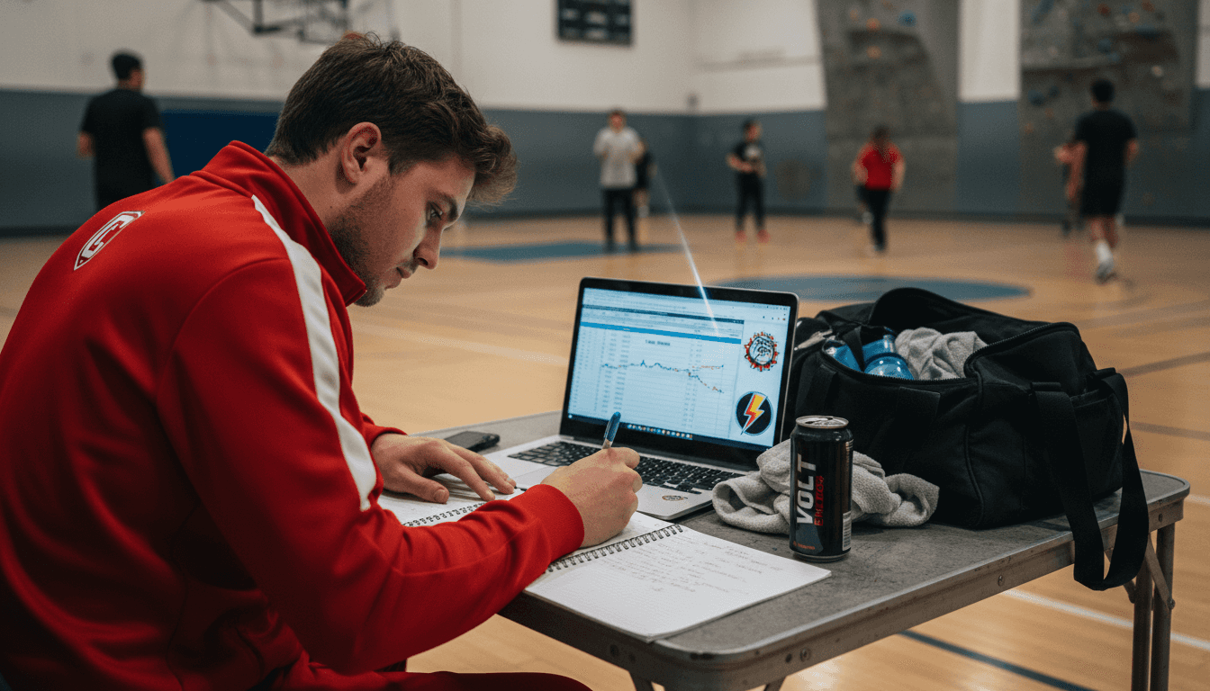 Coach analyzing table hockey match data