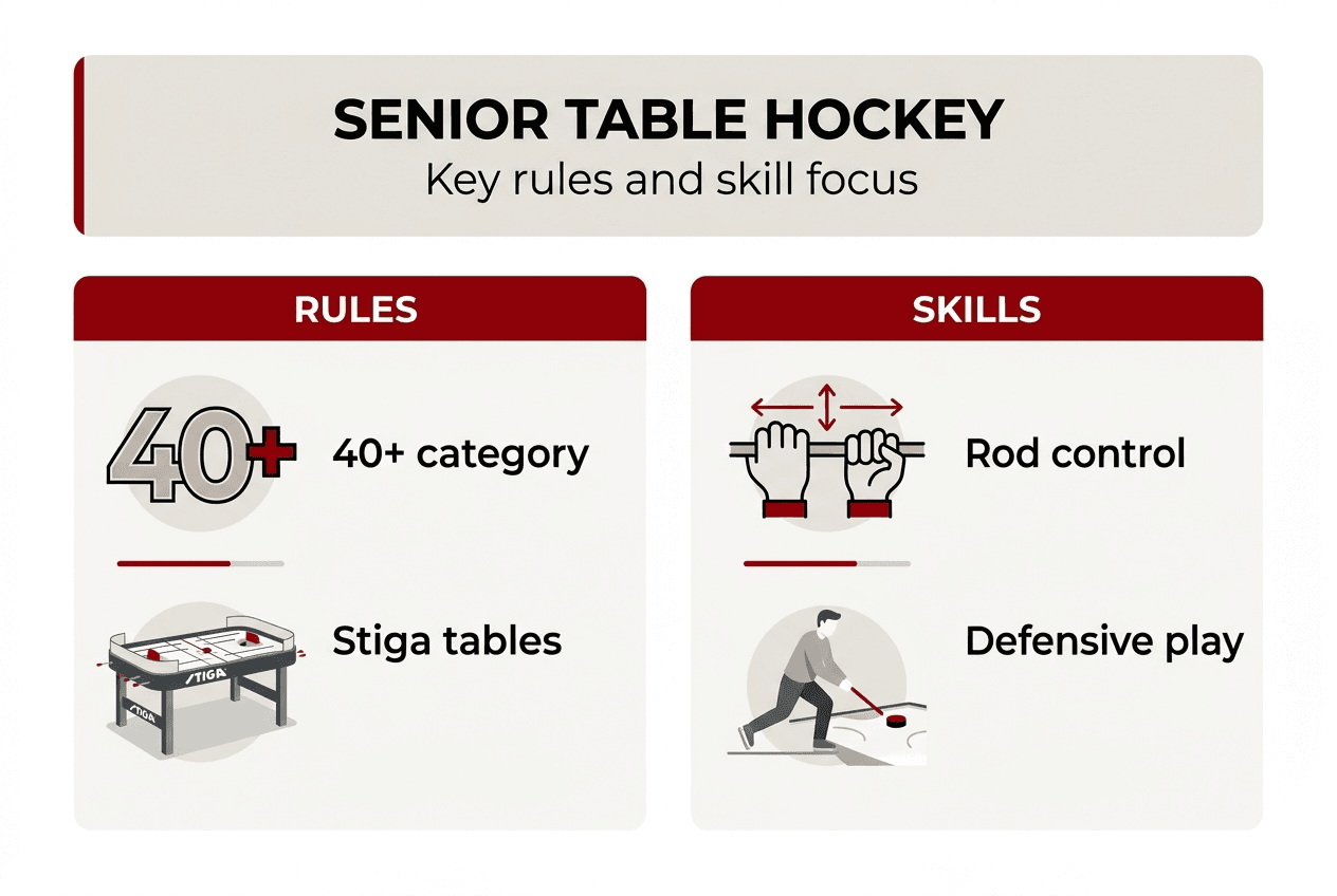 Infographic showing senior table hockey rules and skills