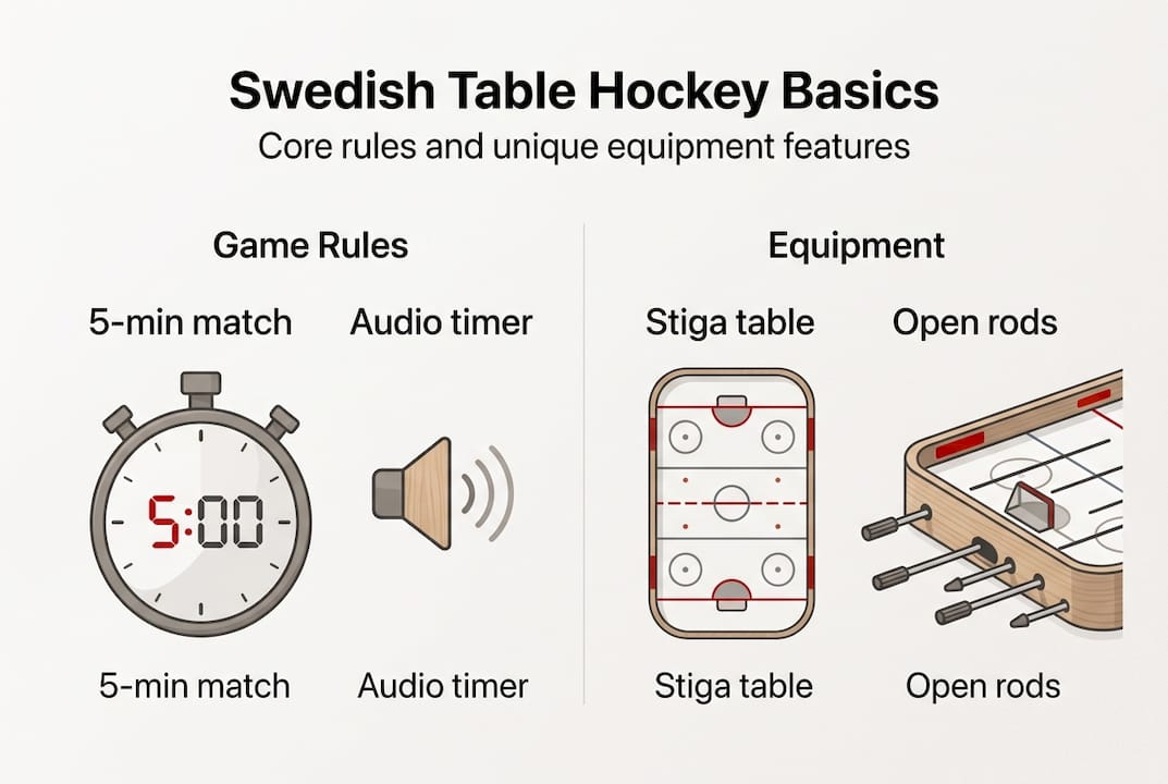 Infographic on Swedish style table hockey rules and equipment