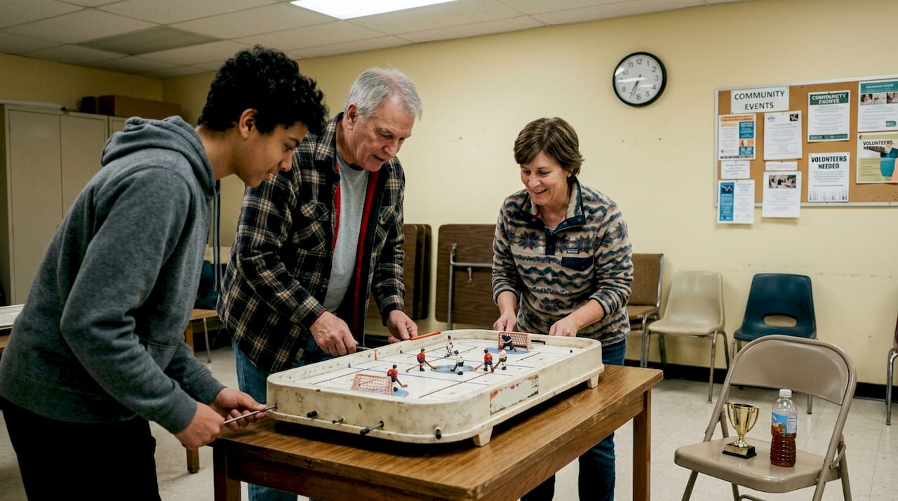 People playing table hockey at club night