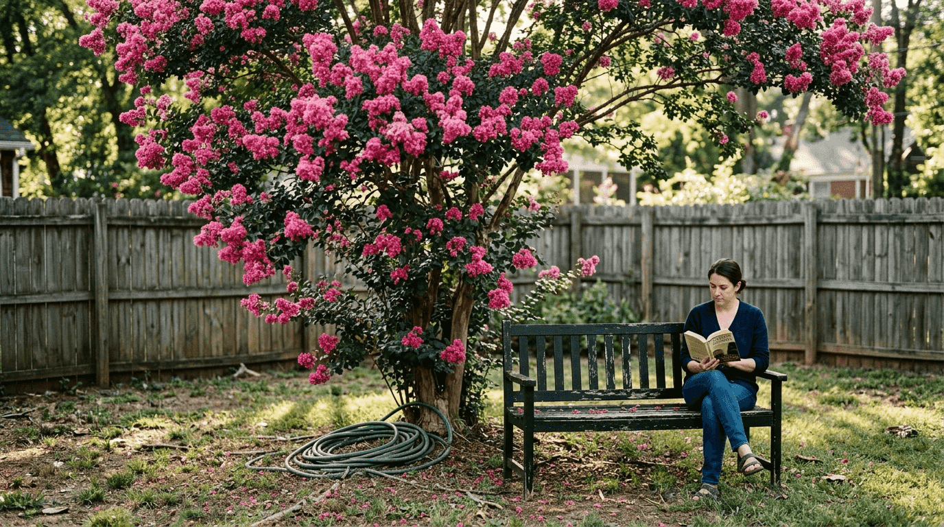 Blooming specimen tree in Atlanta backyard