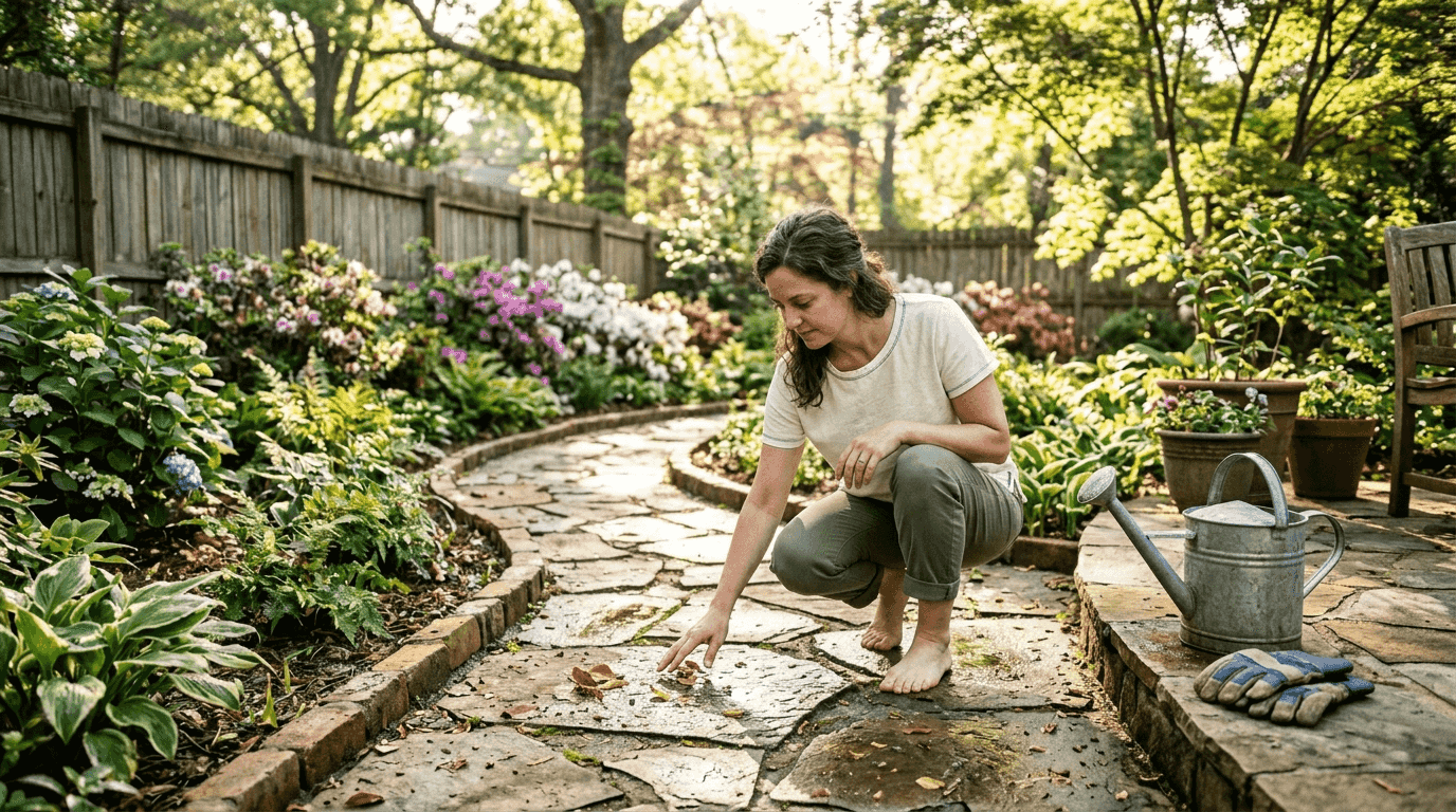 Flagstone path with Atlanta backyard details