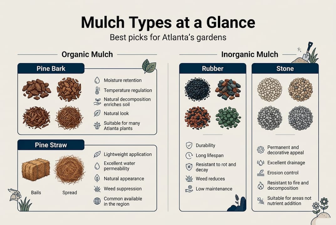Infographic comparing common Atlanta mulch types
