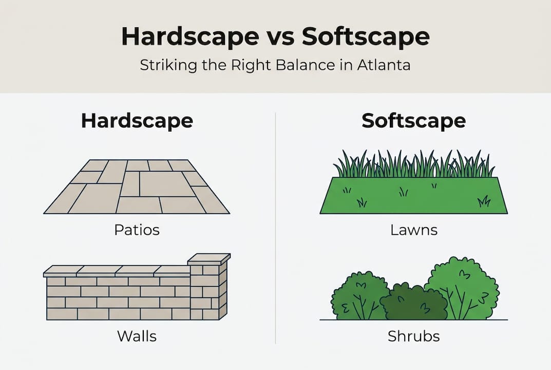 Infographic comparing hardscape and softscape features