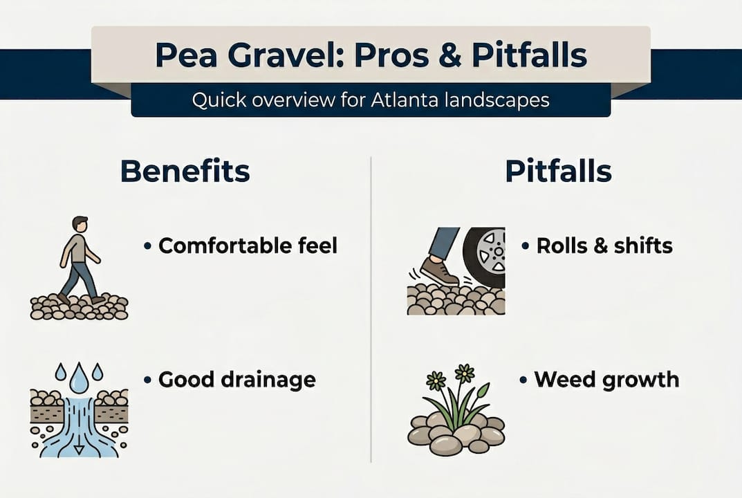 Infographic showing pea gravel pros and pitfalls