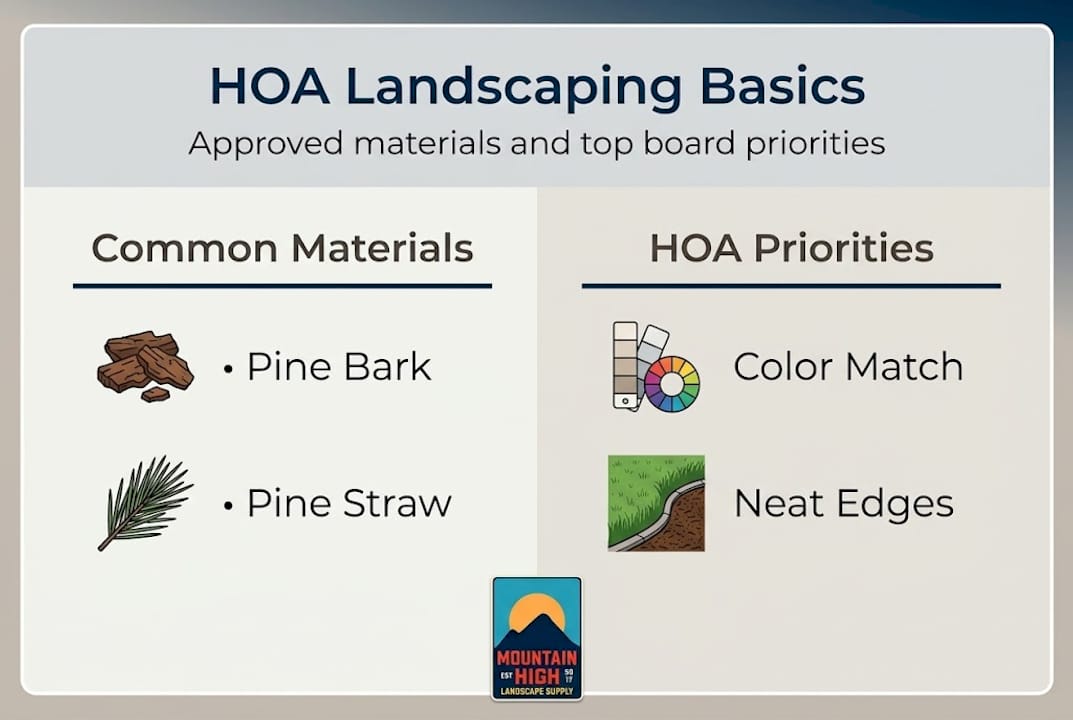 Infographic with HOA landscaping materials and standards
