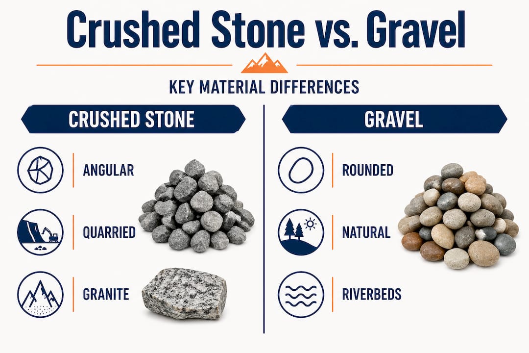 Infographic comparing crushed stone and gravel