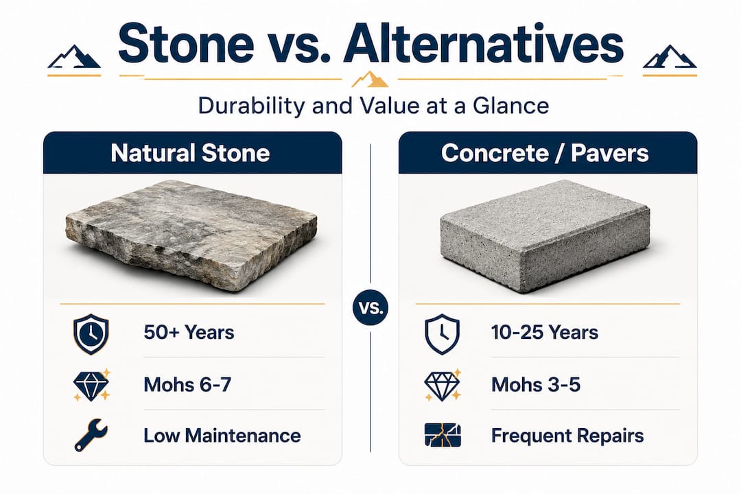 Infographic comparing stone and concrete features