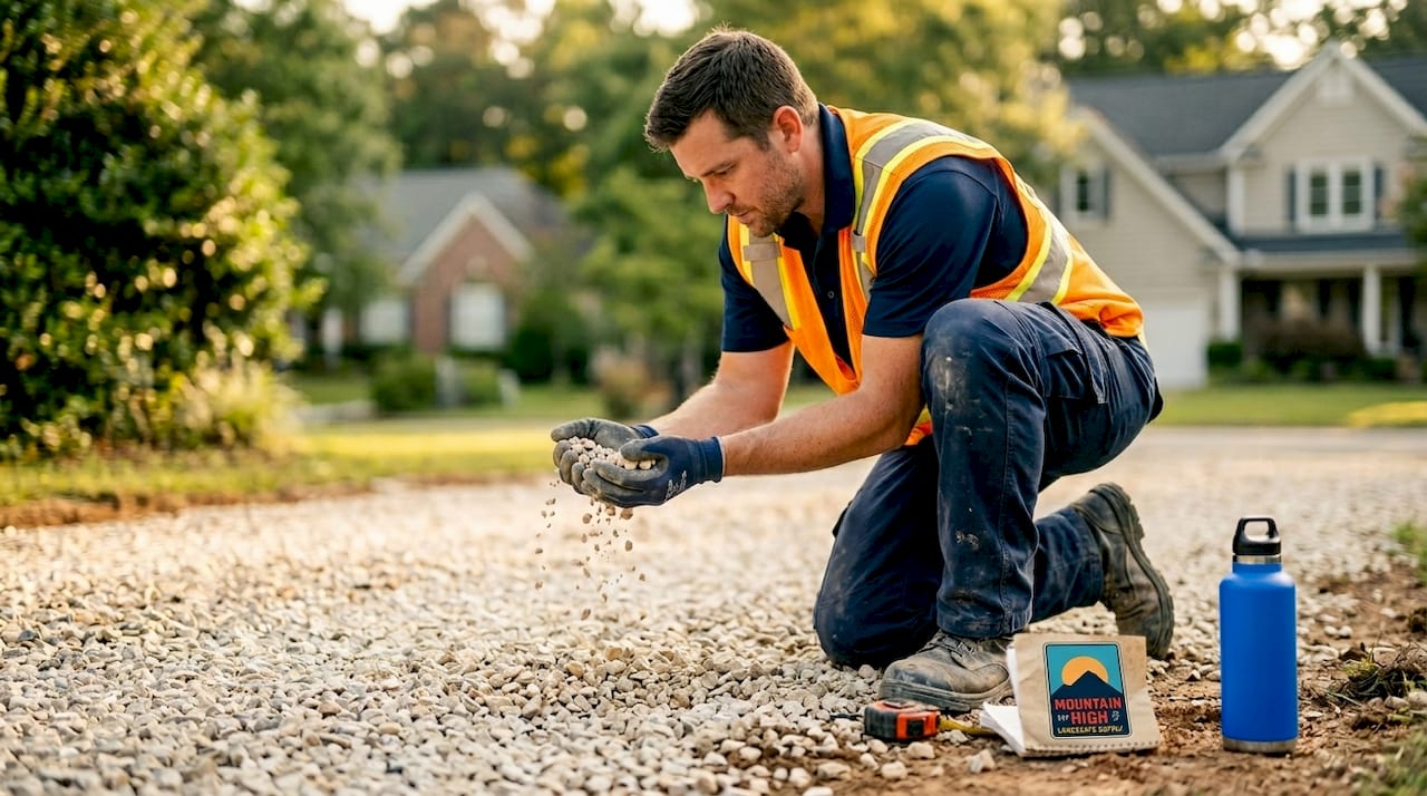 Worker checking open-graded gravel detail