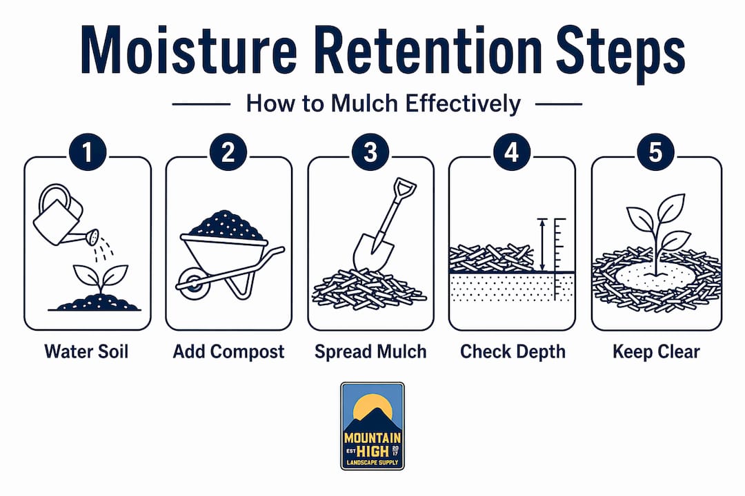 Infographic shows mulch moisture retention process steps