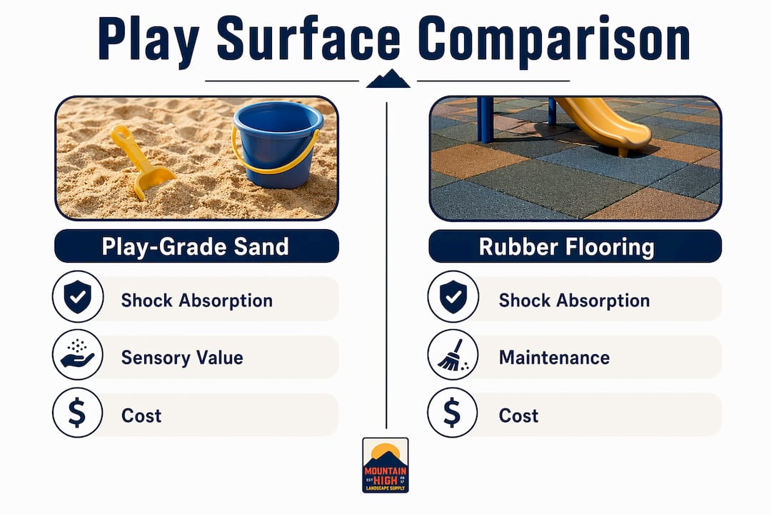 Infographic showing play surface comparisons for sand and rubber