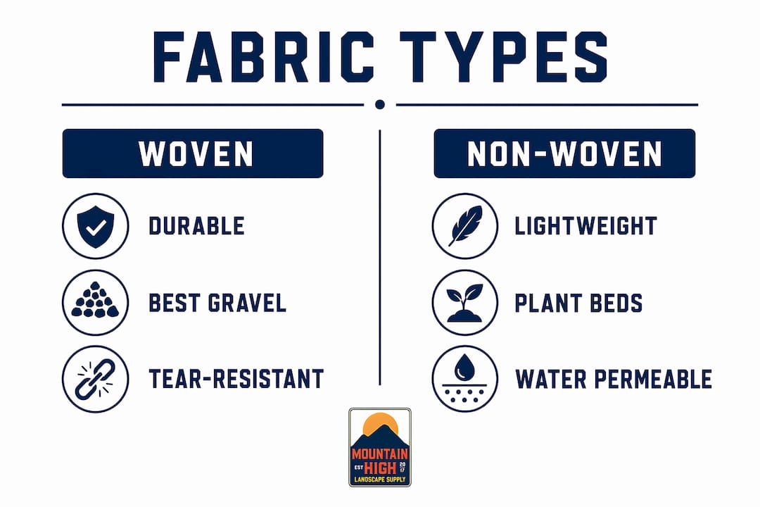 Infographic comparing woven and non-woven landscape fabric types