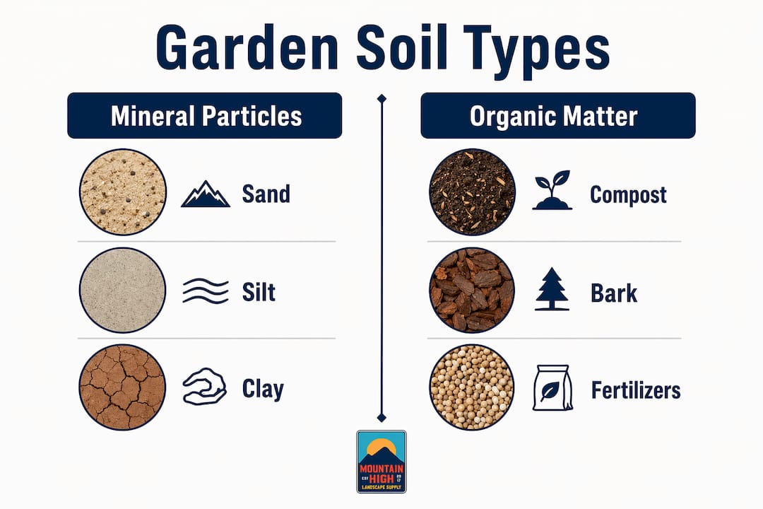 Infographic showing main garden soil components in categories