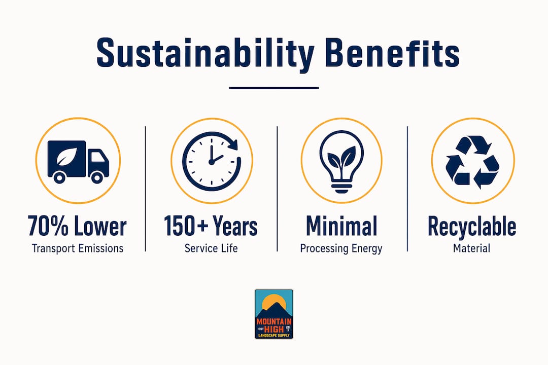Infographic highlighting sustainability benefits of local stone