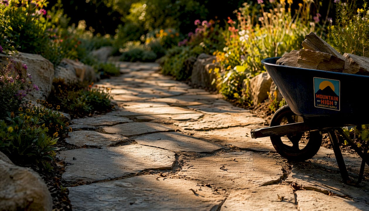 Outdoor patio with natural flagstone flooring
