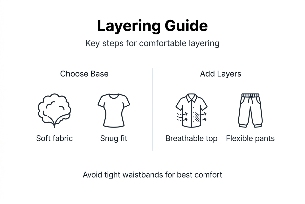 Infographic of comfortable layering steps for hernia belt