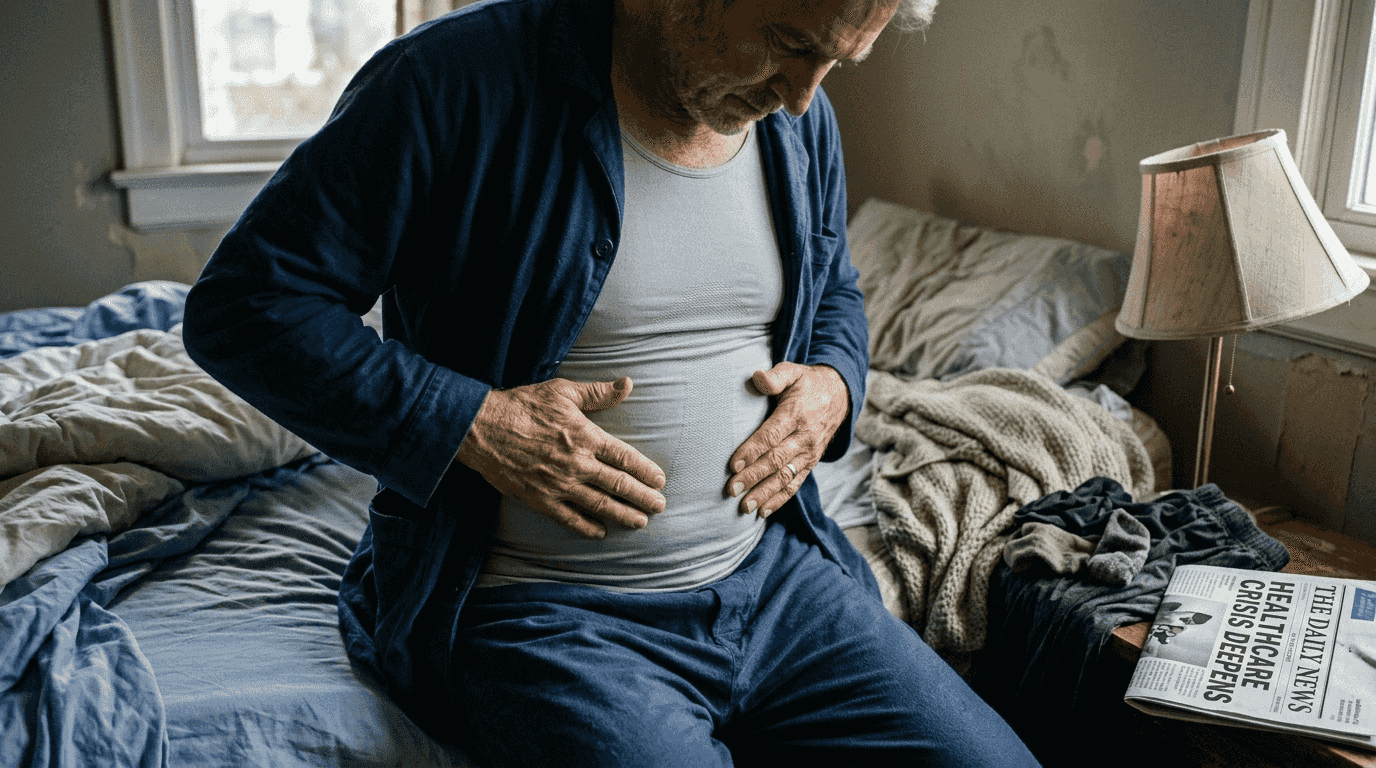 Close-up of fit base layer over hernia belt