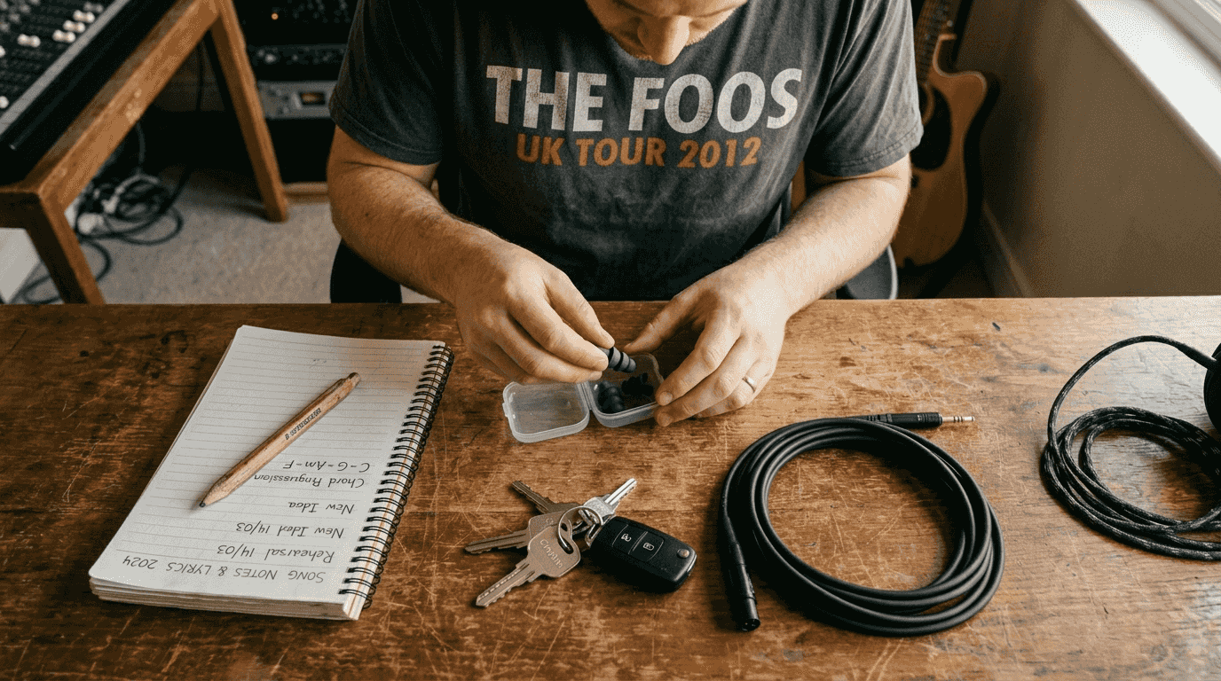 Musician stores earplugs in carrying case