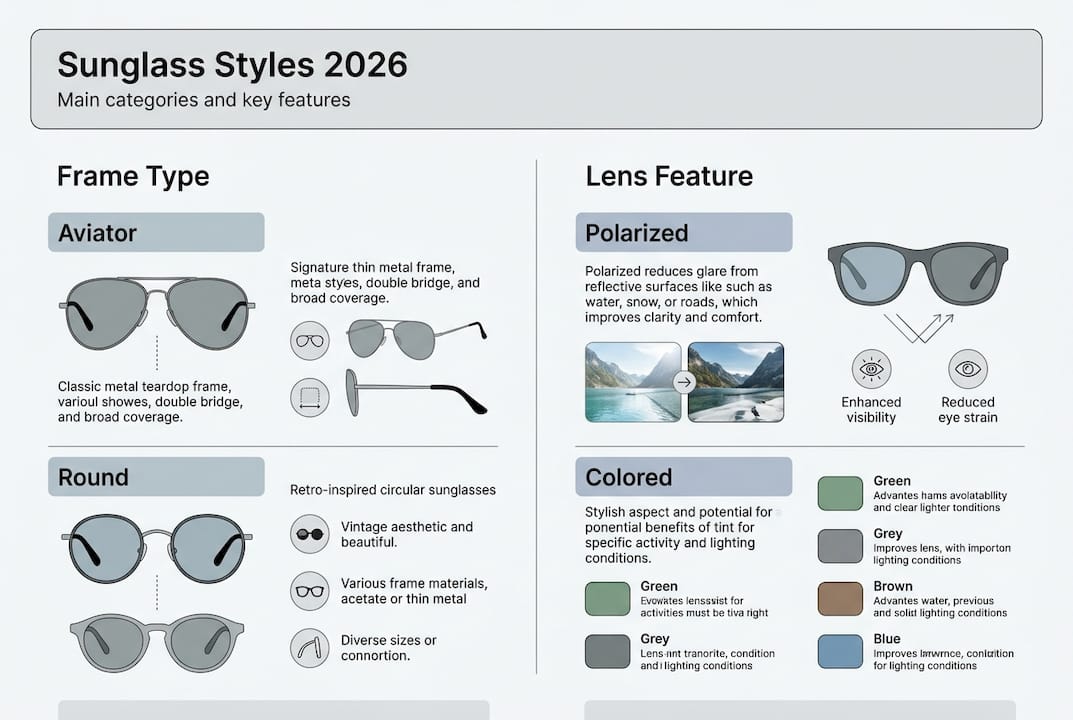 Infographic comparing sunglass categories and features