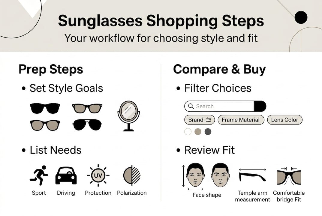 Infographic summarizing sunglasses shopping workflow